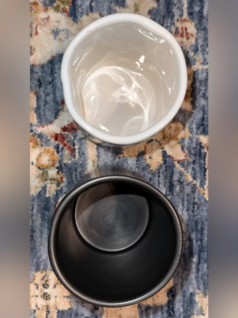 2 Rae Dunn Ceramic Bathroom Cups Black/White [HAPPY/HOME] Bundle/Set
